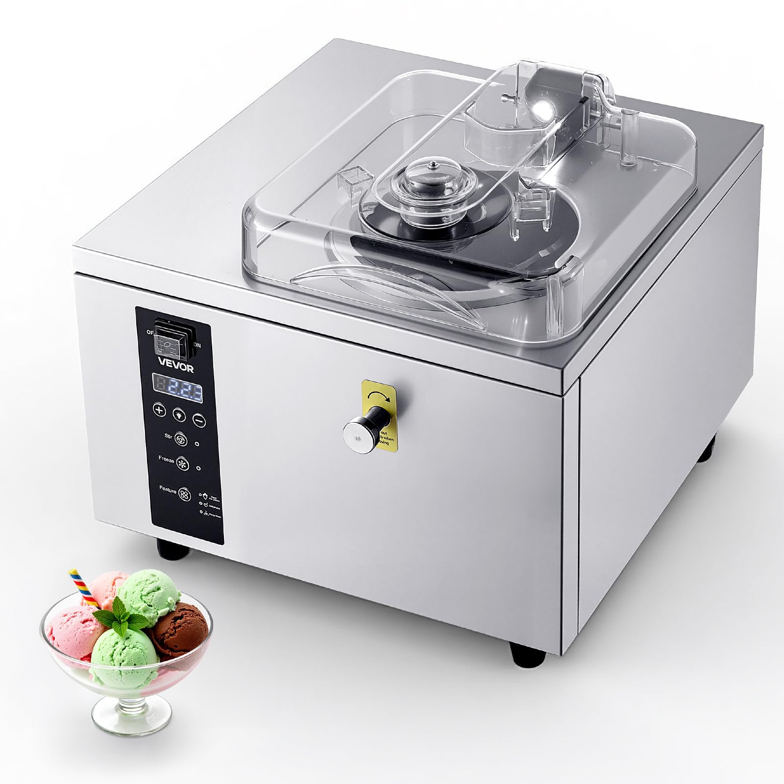 VEVOR Commercial Hard Ice Cream Machine, 500W 1.32 Gal/Hour, Gelato Hard Serve Ice Cream Maker with 2.8L 304 Stainless Steel Cyl