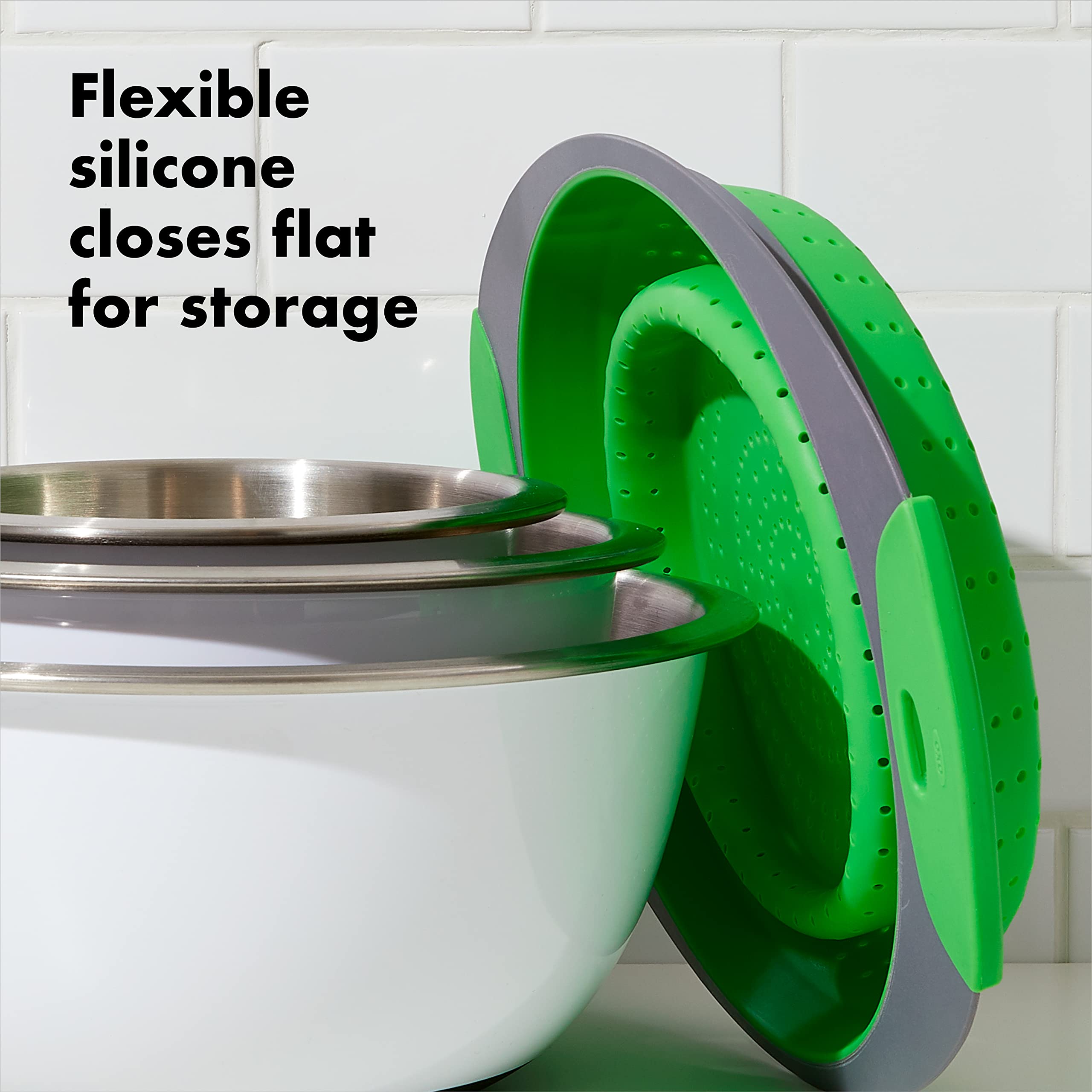 Oxo Good Grips Silicone Collapsible Colander, 3.5 Quart, Green