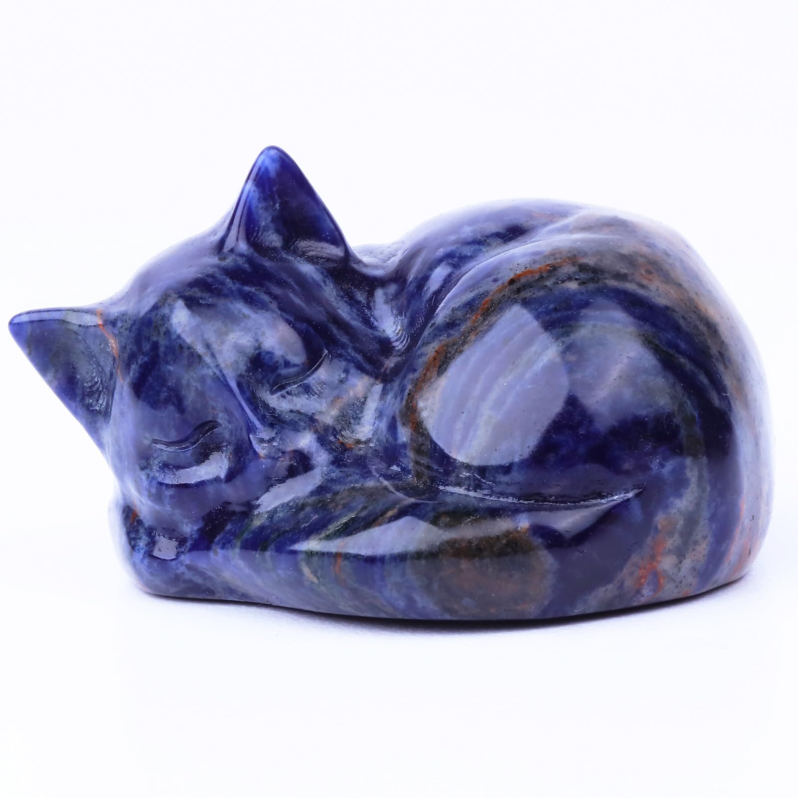 Ytbeoxk 2 Inch Blue Sodalite Cat Crystal Statue, Healing Crystal Cat Decorations,Polished Hand Carved Obsidian Lucky Cute Kitten