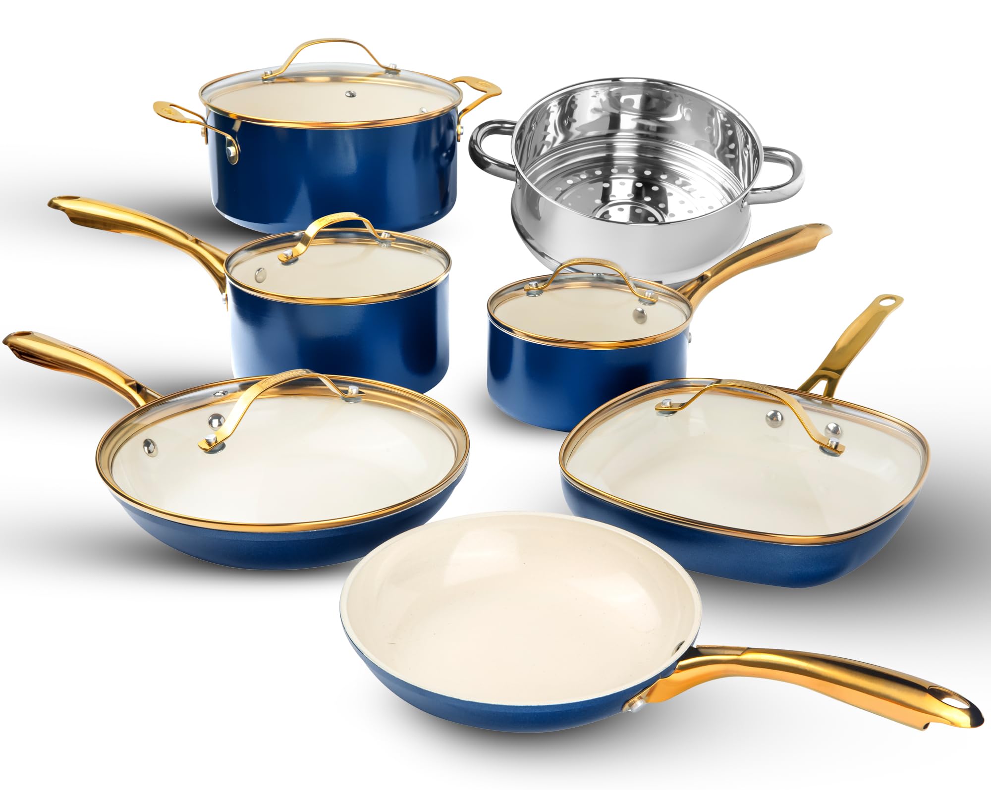 GOTHAM STEEL 12 Pc Ceramic Cookware Set Nonstick, Pots and Pans Set Non Stick for Kitchen with Frying Pan, Sauce Pan, Pots and P