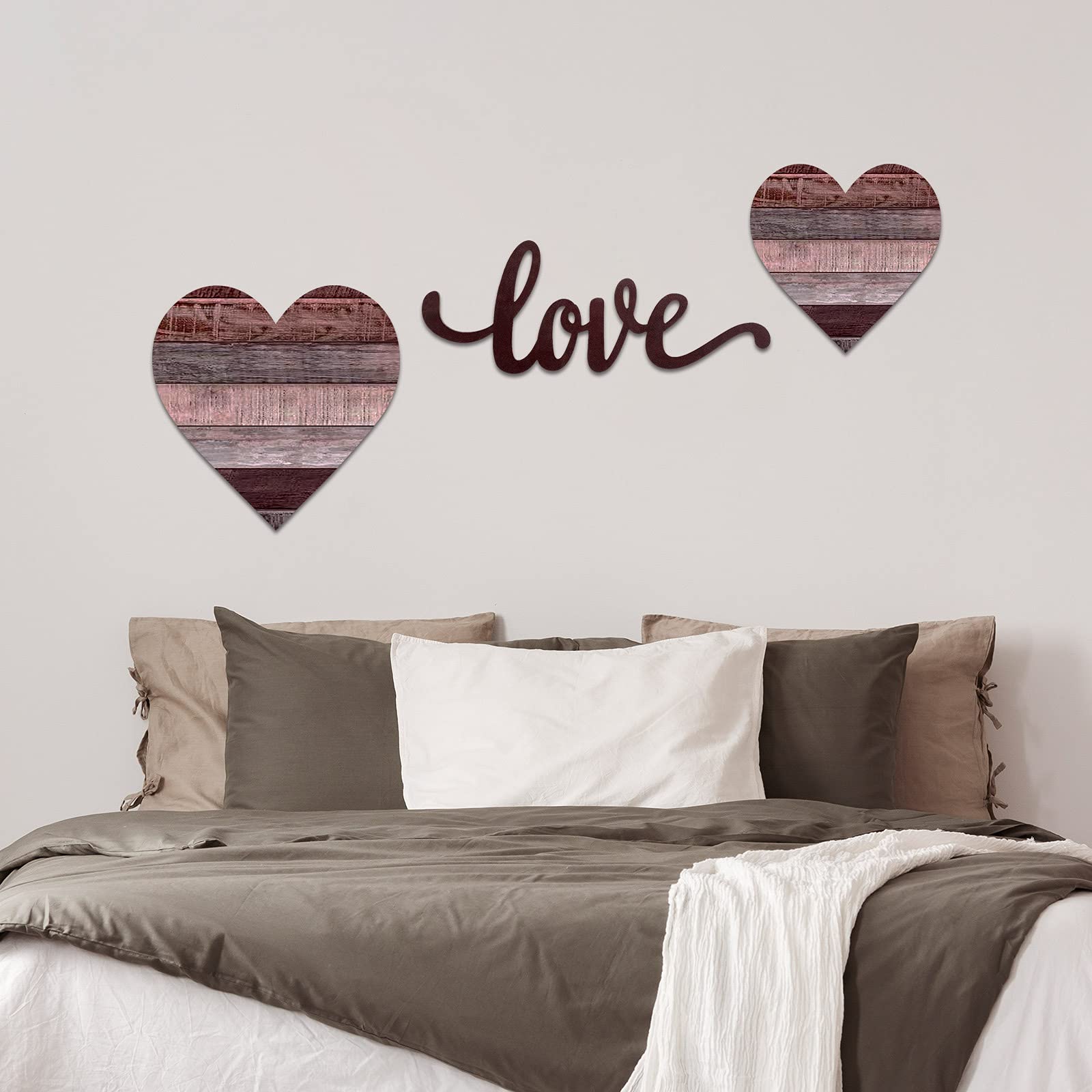 Chitidr 3 Pcs Wooden Hearts Decor Heart Wooden Sign Rustic Hanging Love Plaque for Wall Home Farmhouse Living Room Bedroom Gifts