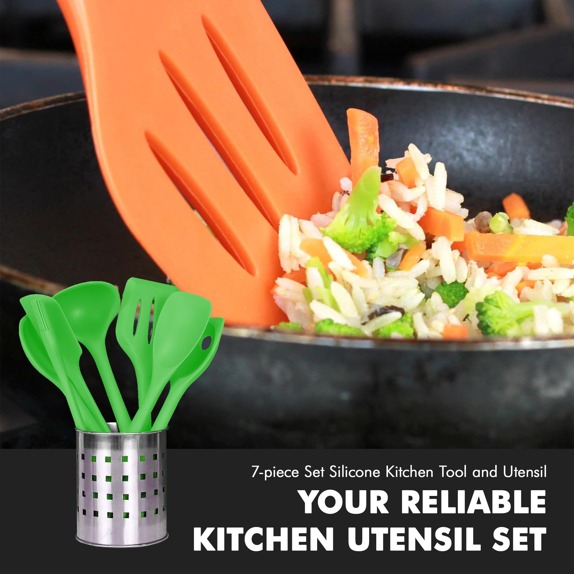 Chef Craft Premium Silicone Kitchen Tool And Utensil, 7 Piece Set, Green