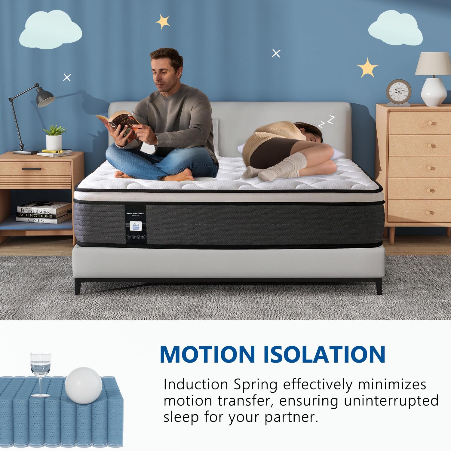 Queen Mattress, 10 Inch Hybrid Mattress In A Box, Memory Foam Pillow Top, Individually Pocket Coils For Motion Isolation, Medium