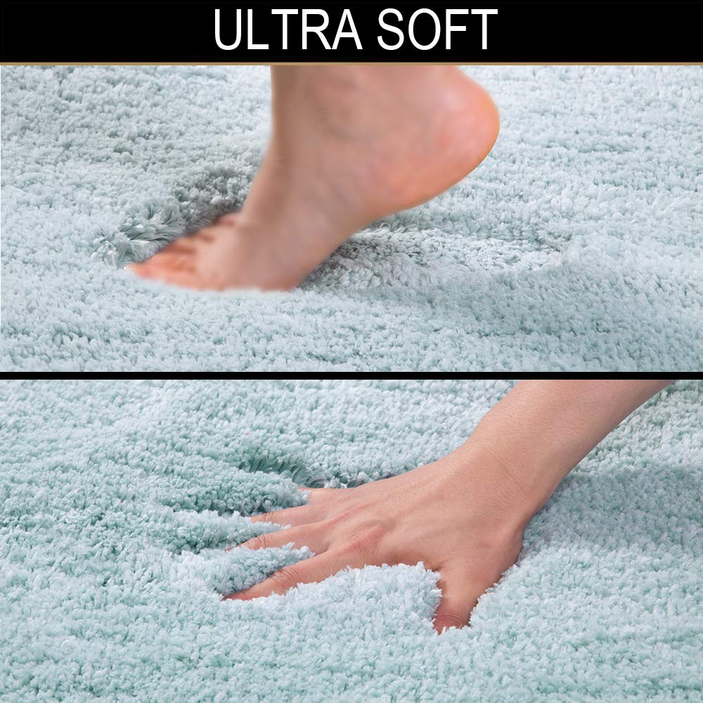 Walensee Shaggy 2 Piece Bath Rug Sets (Aqua) 20 X 24 U Shape Contour Rug & 20 X 32 Bathroom Rug Machine Wash/Dry Bath Mats For B