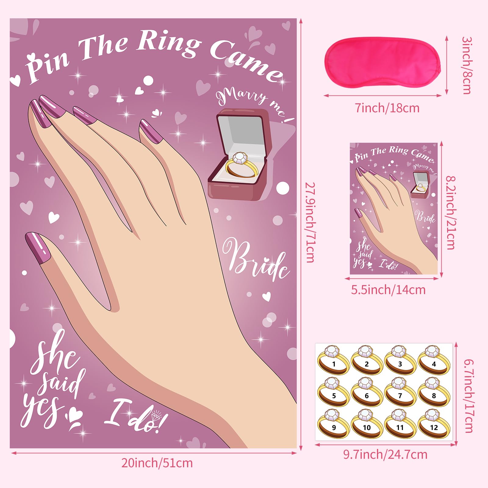 Hxezoc Pin The Ring On The Bride Game With 48 Pcs Rings, Large Bridal Party Games Poster For Bachelorette Party, Bridal Shower,