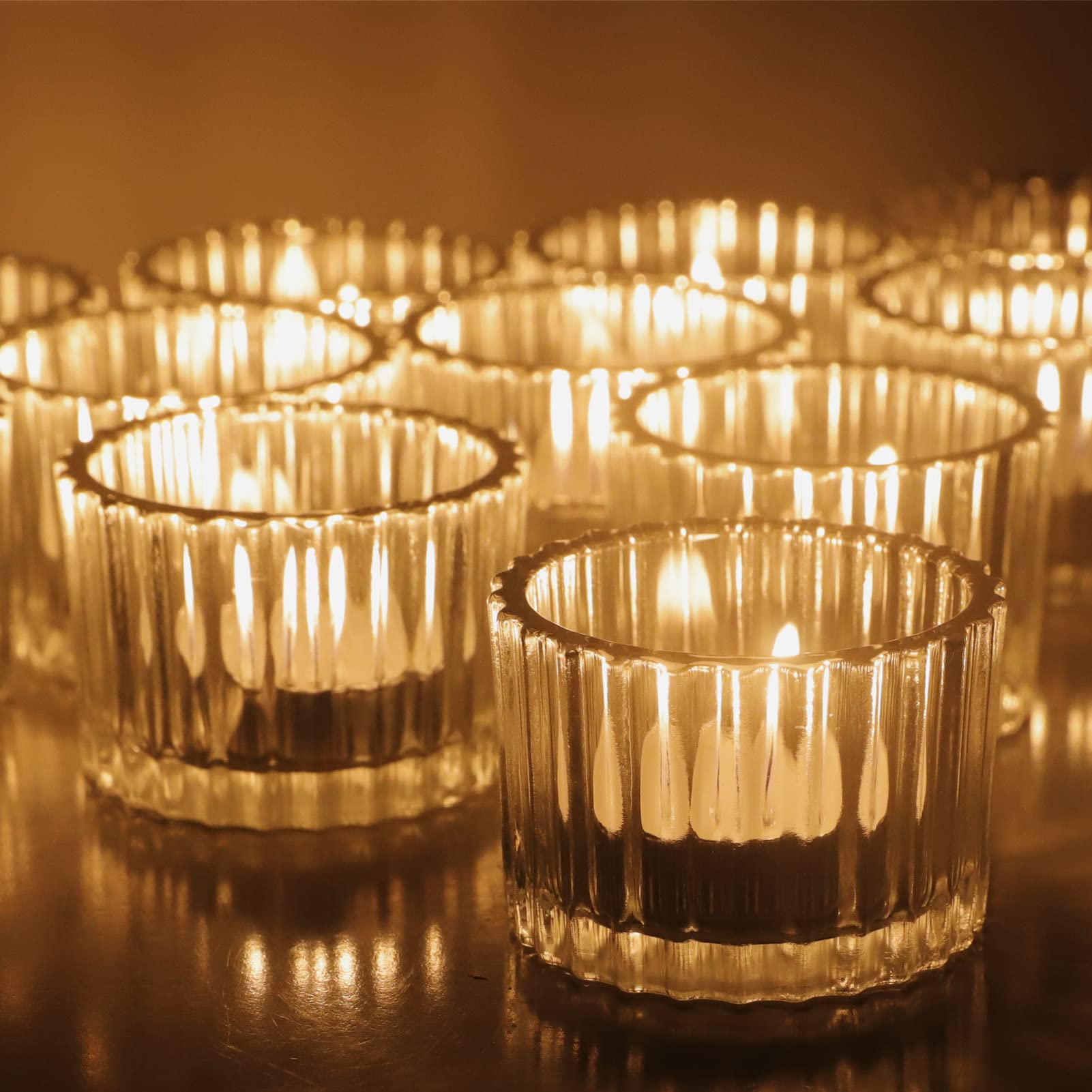 VOHO Clear Tealight Candle Holder Set of 12, Clear Glass Tealight Candle Holders for Wedding Party, Tea Light Candles Holder Bul