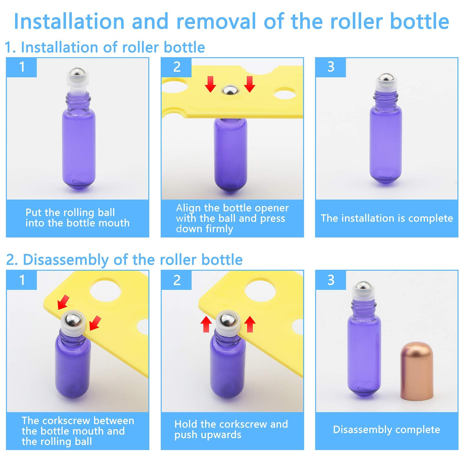 Newzoll 15Pcs Purple Glass Roller Bottles 5Ml Roll-On Bottles Refillable Empty Rolling Bottles Roller Vials Container For Essent