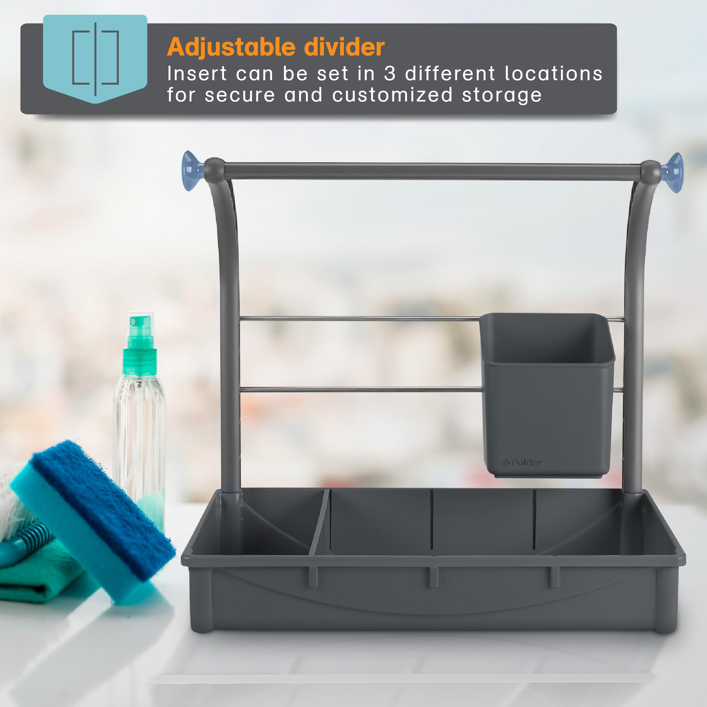 Polder Under Sink Storage Caddy - Easy-to-Assemble Plastic Organizer, Gray, 16.75" x 10.5" x 16.5", Model STO-6720-94