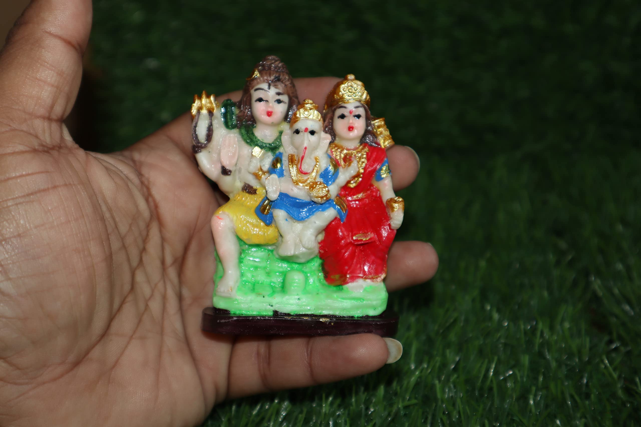 Salvus App SOLUTIONS Marble Powder Shiva Parvati and Ganesh Murti (11x7 cm, Multicolour)