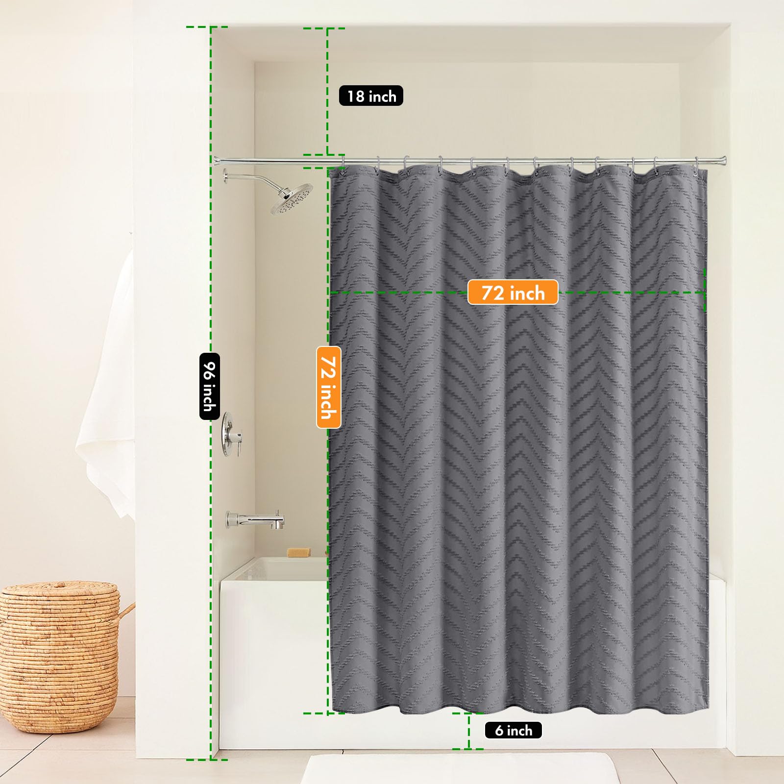 Boho Gray Shower Curtain Tufted Chevron Striped Shabby Chic Textured Cloth Shower Curtains For Bathroom, Modern Farmhouse Waterp
