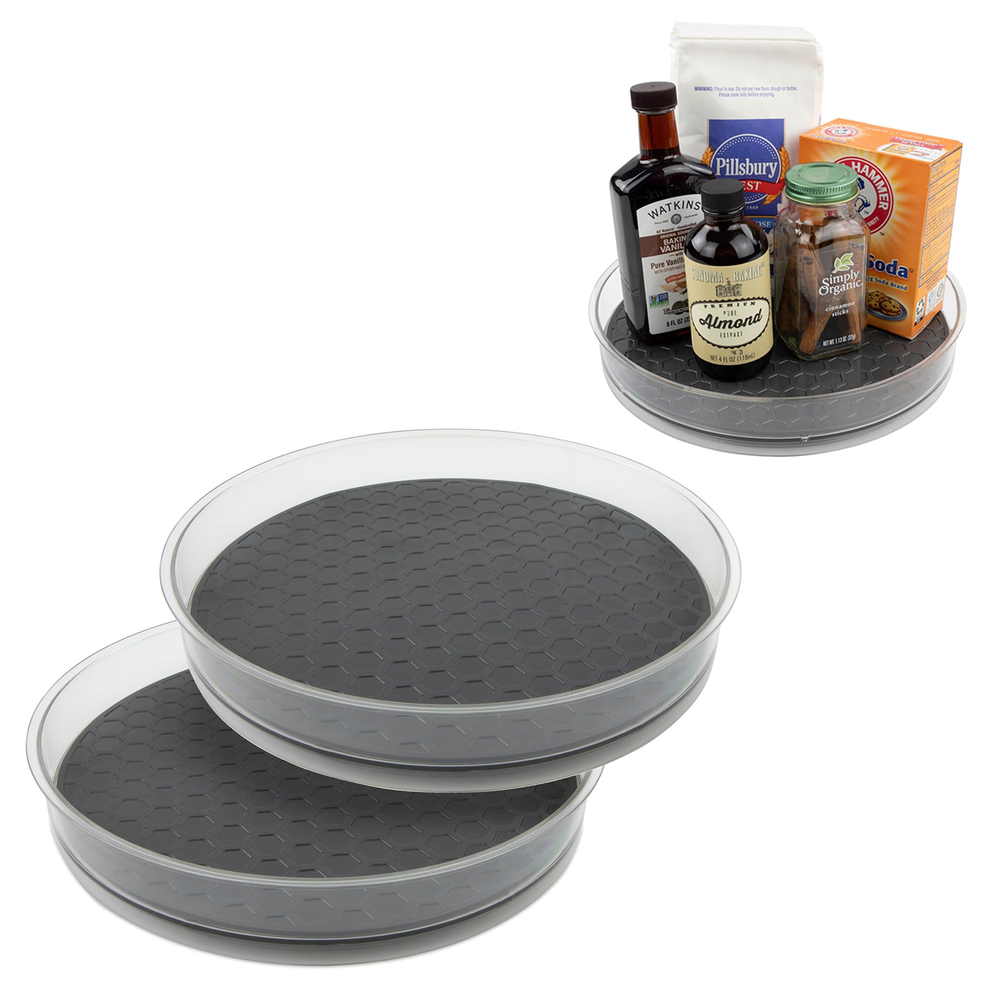 Spectrum Lazy Susan Organizer, Hexa Round Medium (2-Pack) - Lazy Susan Turntable For Cabinet, Refrigerator, Pantry, Table, & She