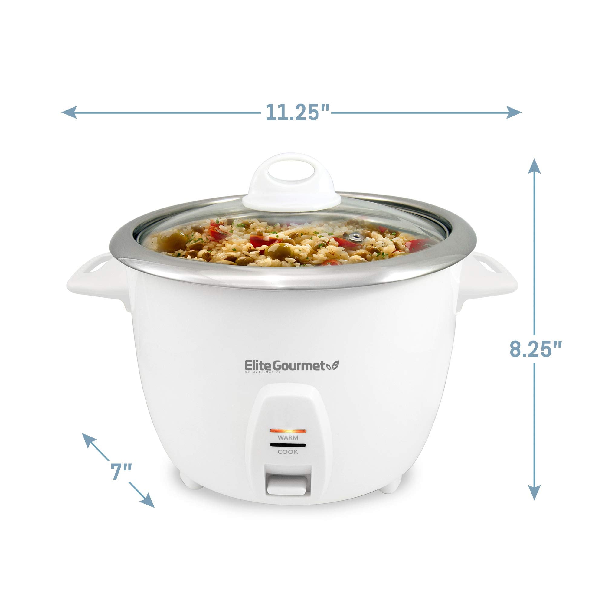 Elite Gourmet ERC-2010 Electric Rice Cooker, 10 Cups, Stainless Steel Inner Pot, White, Keep Warm Feature