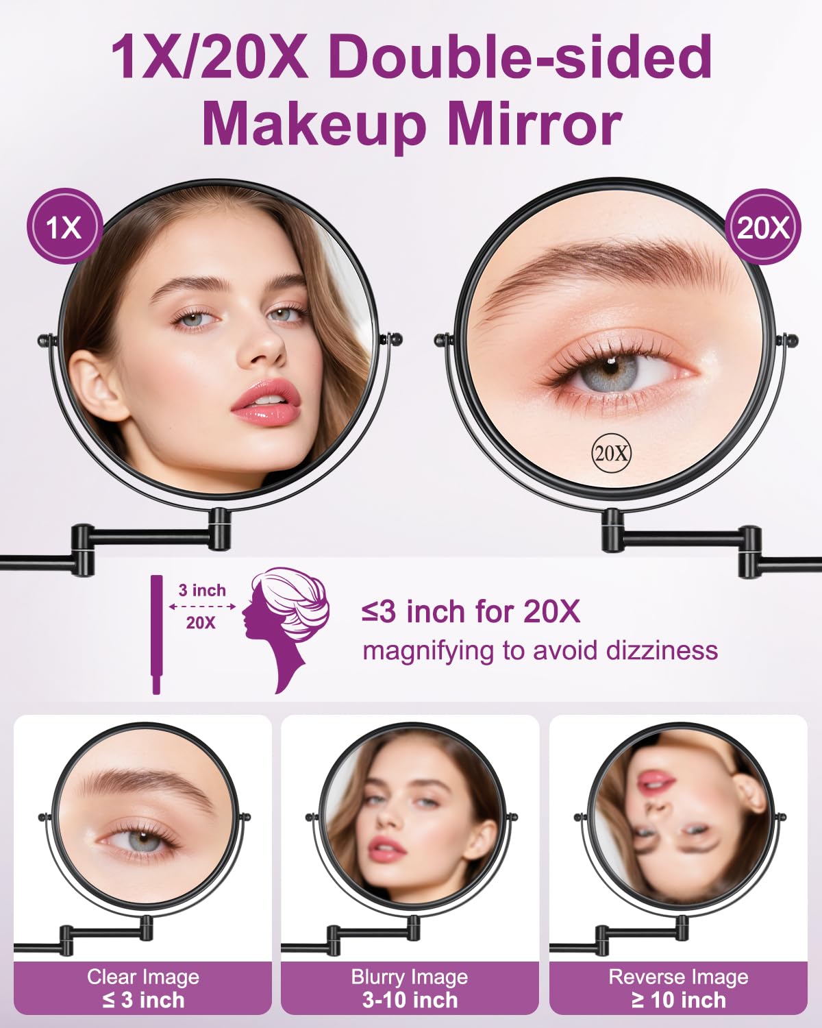 20X/1X Wall Mounted Makeup Mirror, 9 Inch Double Sided Magnifying Bathroom Mirror, Large Size 360 Swivel Extendable Vanity Mirro