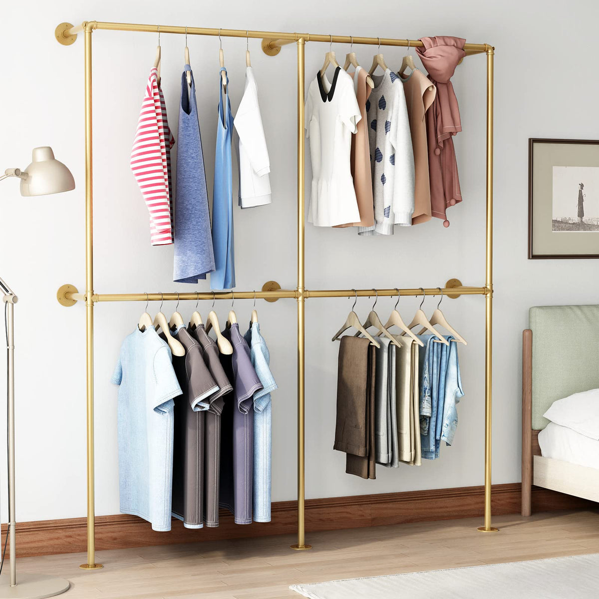 Ironjiazu Gold Wall Clothing Rack Wall Mount Clothes Rack,Heavy Duty P ...