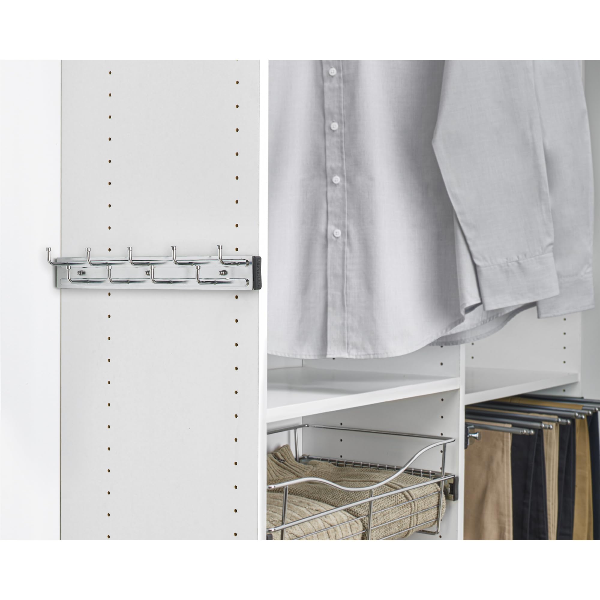 Rev-A-Shelf 14'' Pull Out Closet Organization Rack for Belts  Ties and Scarves  Accessories Storage Hanger with Mounting Hardware  Chrome  BRC-14CR