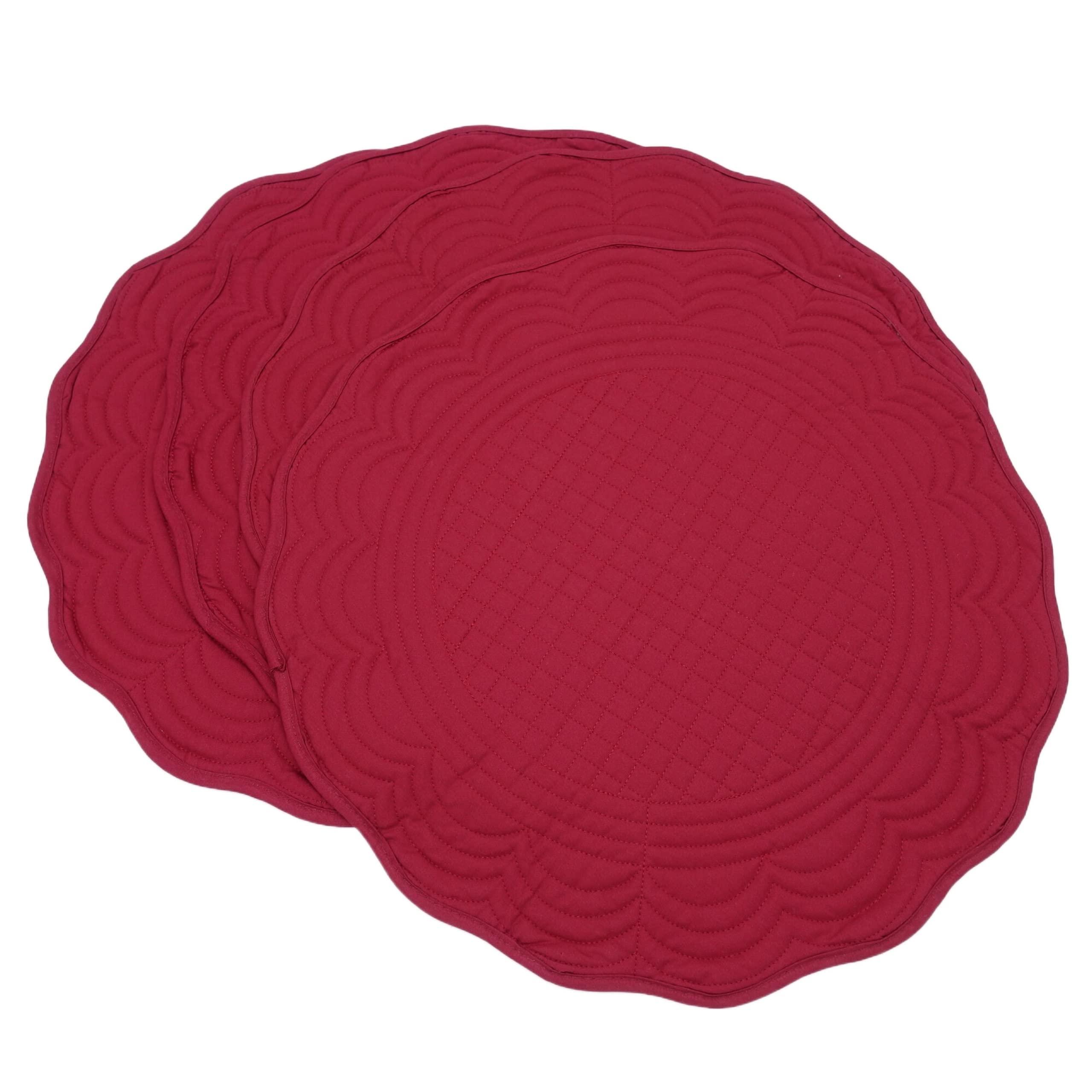 Ivlpha Red Cotton Quilted 16.5 Inch Reversible Round Placemat For Table Heat-Resistant (Pack Of 4)