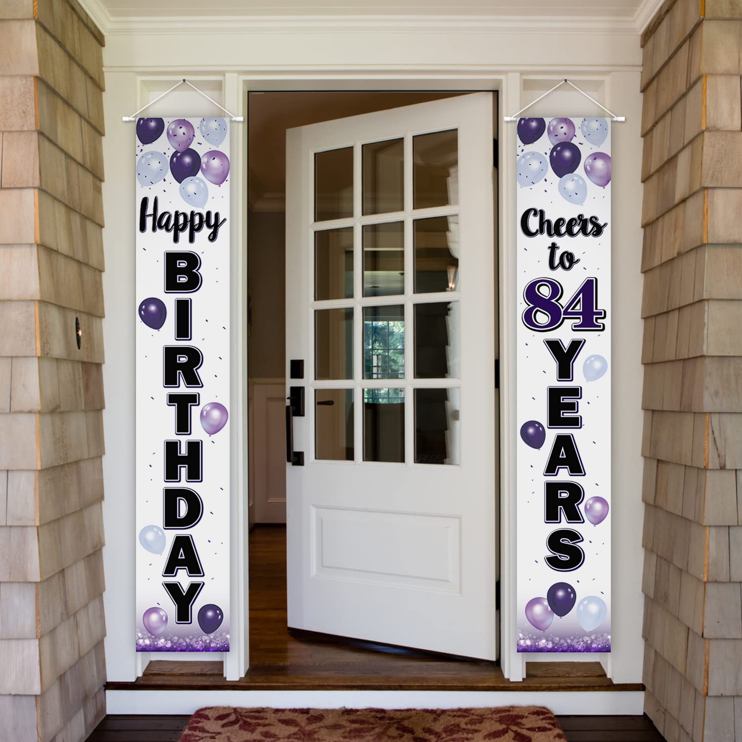 Laskyer Happy 84Th Birthday Decorations,84Th Purple Balloon Birthday Theme Door Hanging Banner Sign,84 Years Old Bday Party Supp
