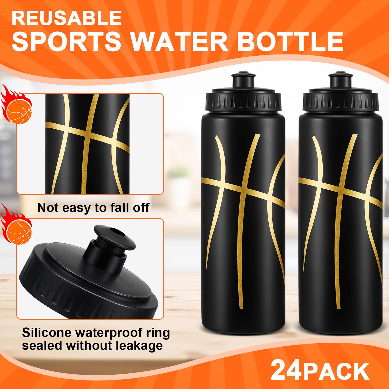 Yaomiao 12 Pcs Basketball Water Bottle 20 oz Reusable Bpa Free Squeeze Easy Carry Leak Proof for Team Sports Basketball Stuff Pa
