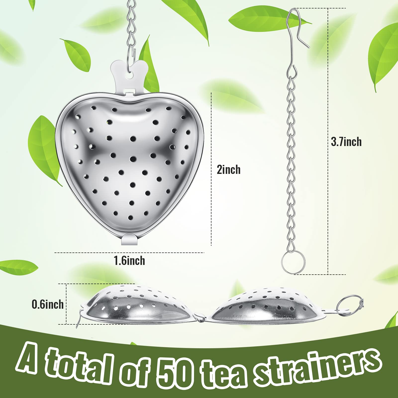 Sumind 50 Pcs Tea Strainer Stainless Steel Tea Ball Infuser Loose Leaf Tea Steeper Tea Interval Diffuser Heart Shape Mesh Tea Fi