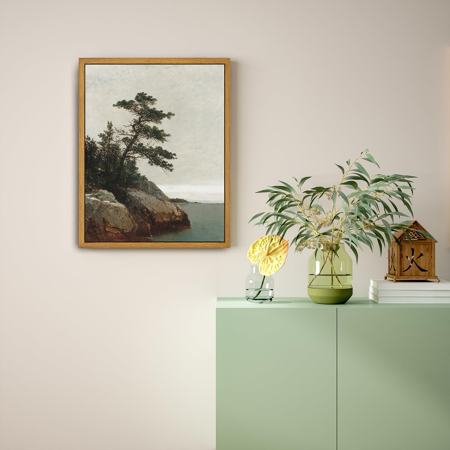 Roslynity Framed Canvas Wall Art Vintage Print Paintings The Old Pine Landscape Rustic Tree Nature Retro Aesthetic Antique Artwo