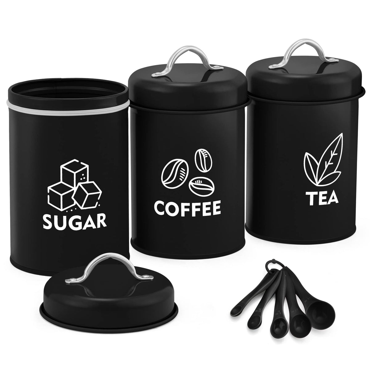 Lianyu 8 Piece Canister For Kitchen Counter, Lager Food Kitchen Canisters Set With Spoons, Coffee Tea Sugar Metal Canister Stoar