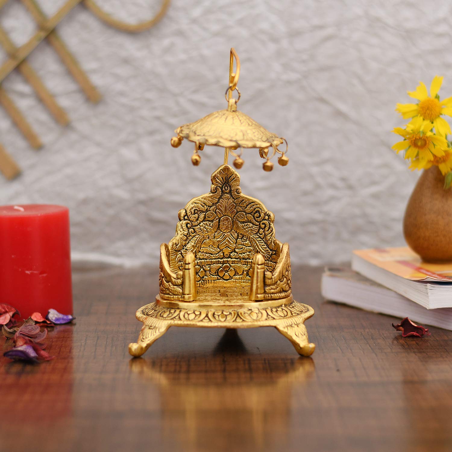 Achleshwar Gold Plated Metal Singhasan With A Detachable Umbrella For Kanha,Ganesh,Ladoo Gopal Idols.|Home||Pooja||Chowki||Antiq