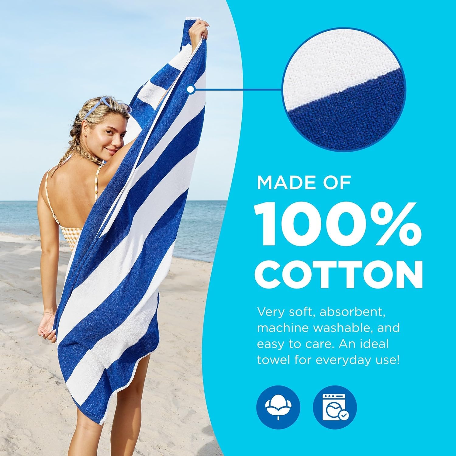 Kaufman- Soft Oversized Beach Towels In Bulk | 30'' X 60'' Cabana Striped Beach Towels | 100% Terry Cotton Thick Beach Towels (5