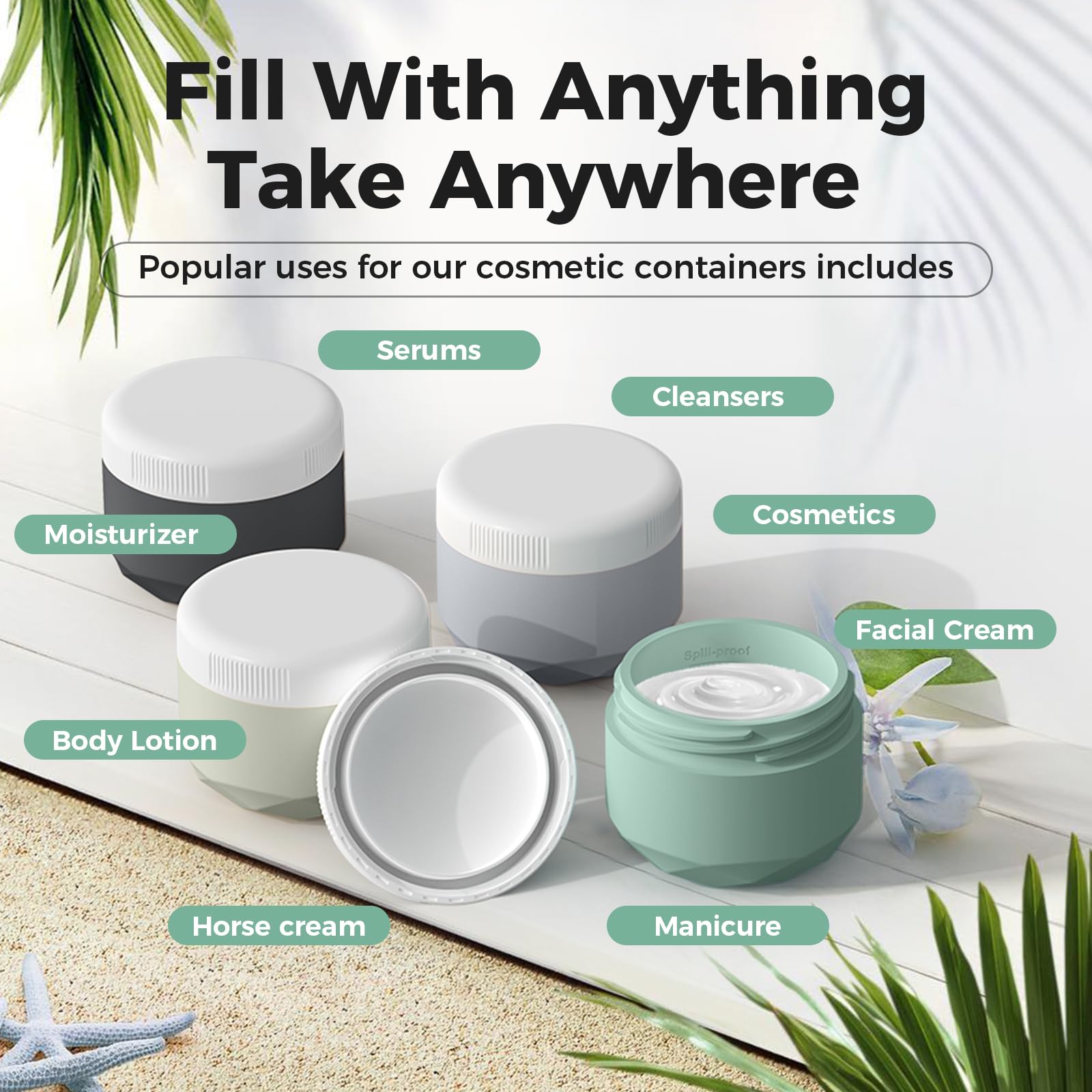 Travel Containers For Toiletries, Silicone Cream Jars Tsa Approved 1.7Oz Travel Size Containers With Toiletry Bag, Wide Mouth Le