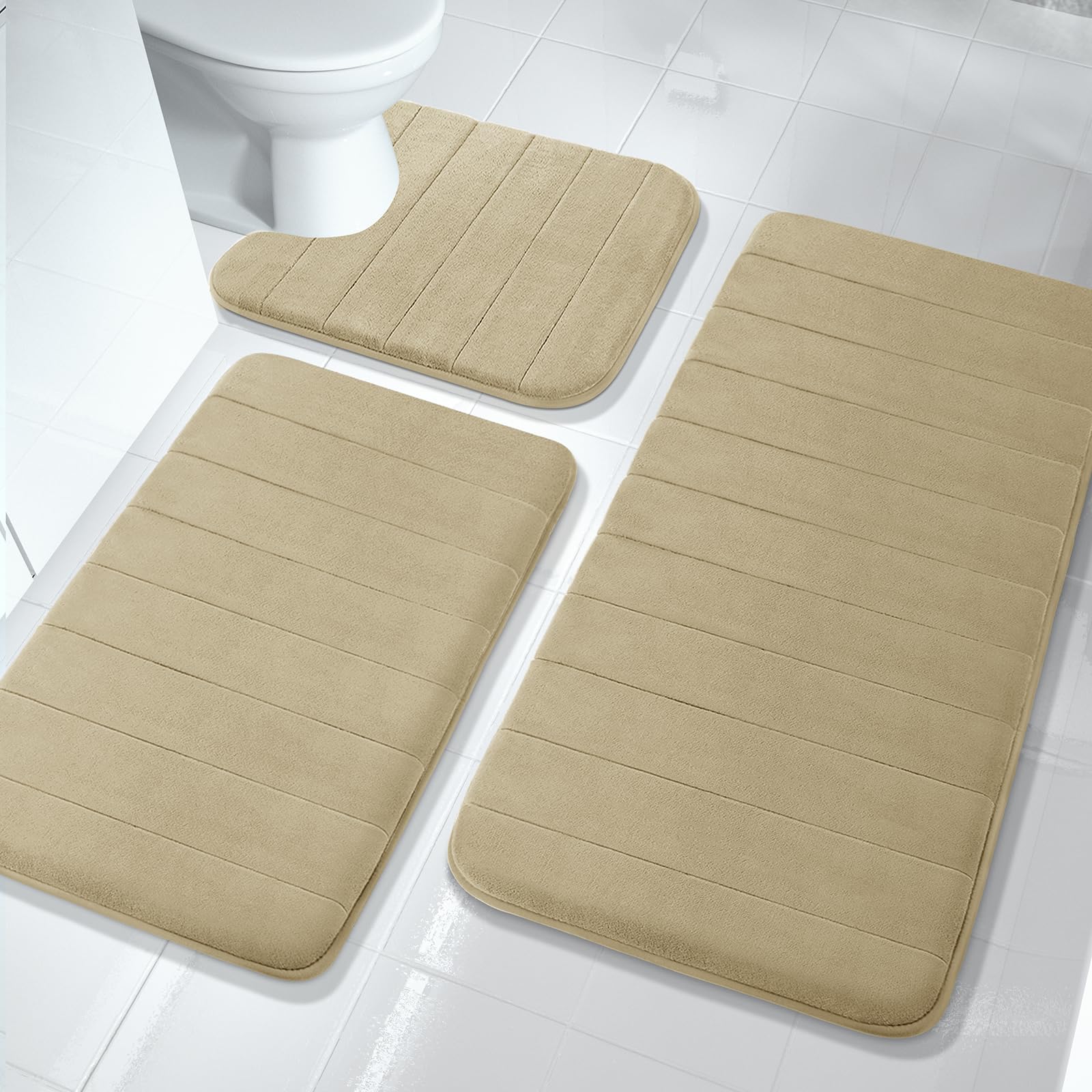 Yimobra 3 Pieces Memory Foam Bath Mat Sets, 44.1X24 + 31.5X19.8 And U-Shaped For Bathroom Rugs, Toilet Mats, Non-Slip, Soft Comf