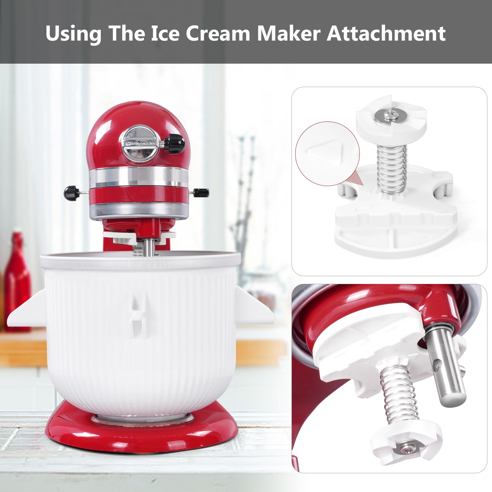 Gdrtwwh Ice Cream Attachment for Kitchenaid Stand Mixer Ice Cream & Sorbet Gelato Maker Fits Kitchenaid 4.5-5Qt Stand Mixer and 5-6-7Qt Bowl-Lift(Dishwasher Safe)