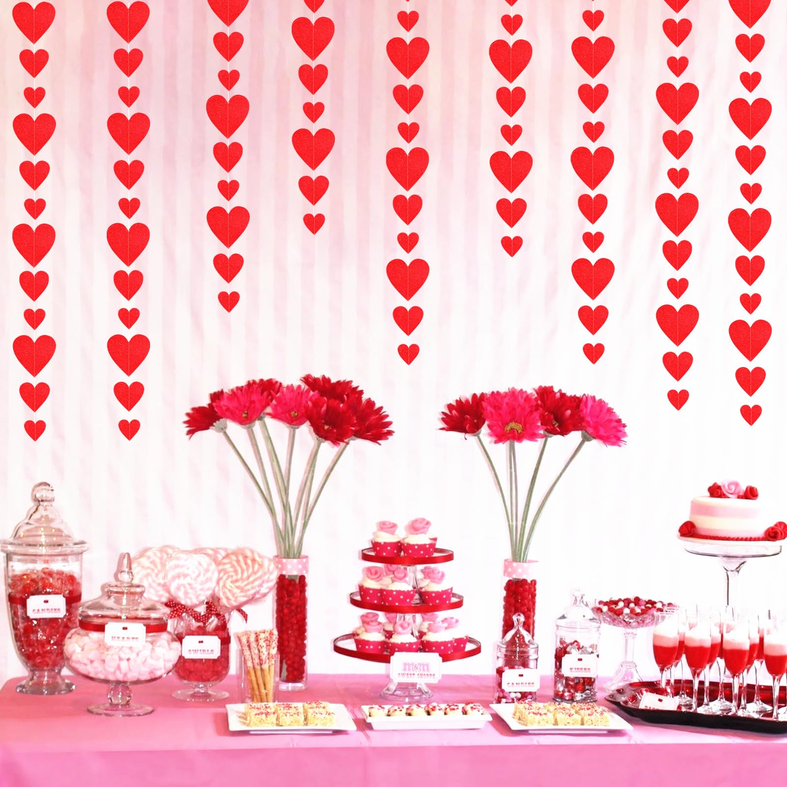 Party Decorations Red Heart-Garland - 52ft Special Night Galentines Hanging Streamers Banner,Girl Romantic Wedding Anniversary B