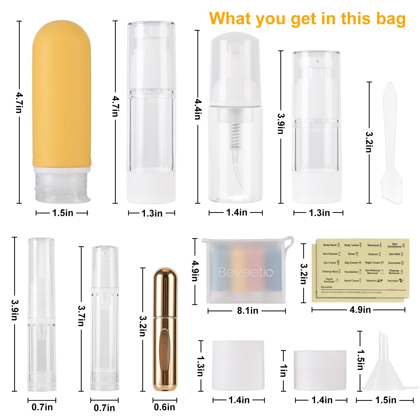 Beveetio 19 Pack Travel Bottles TSA Approved  3OZ Leakproof Silicone Refillable Travel Size Containers for Toiletries  BPA Free Travel Accessories Tubes Cosmetic Shampoo Lotion Soap (Multicolor 02)