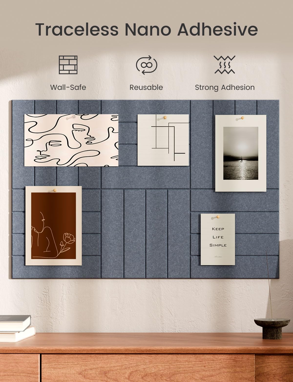 Bumusty Large Cork Board Alternative-36 x24 Felt Bulletin Board, with 30 Pushpins, 40 Adhesive Tabs, 6-Pack Slat Wall Paneling,