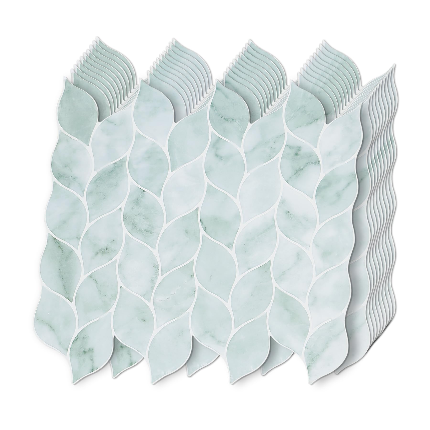 Tilingview 10 Pcs Green Leaf Shape Peel And Stick For Kitchen Backsplash, Premium Self-Adhesive Tiles Wall Stickers (Teal)