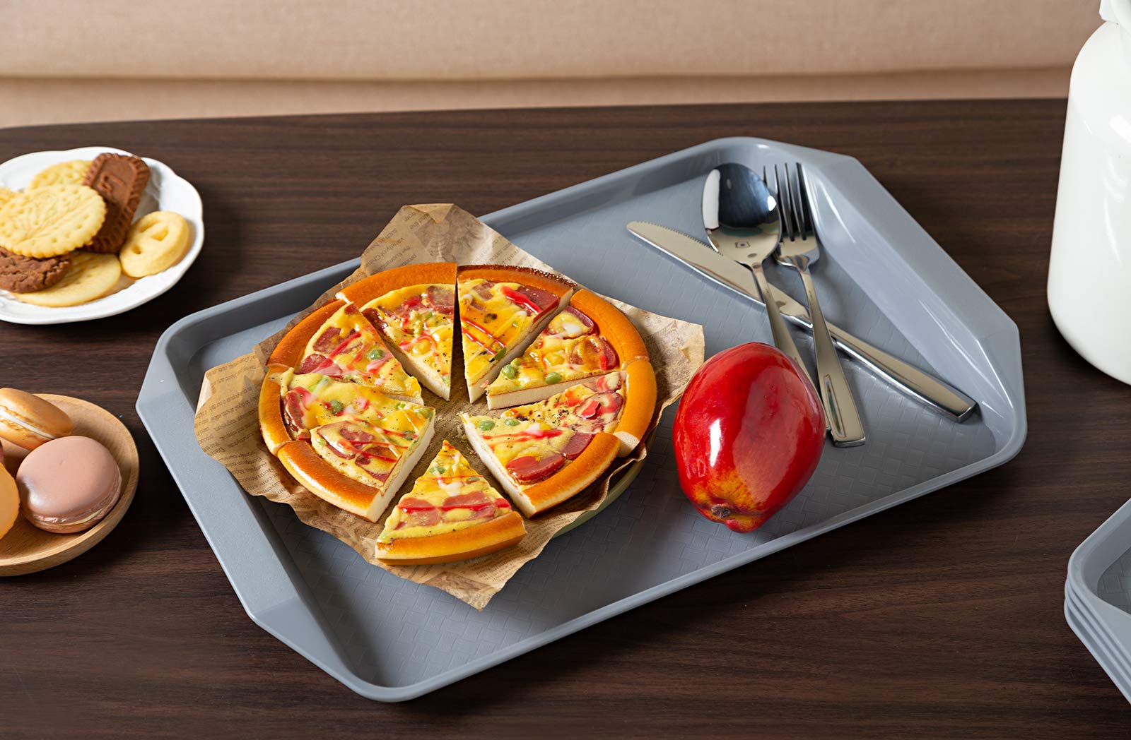 Aebeky Plastic Fast Food Tray,16.7 By 11.8-Inch,Set Of 12 (Grey)