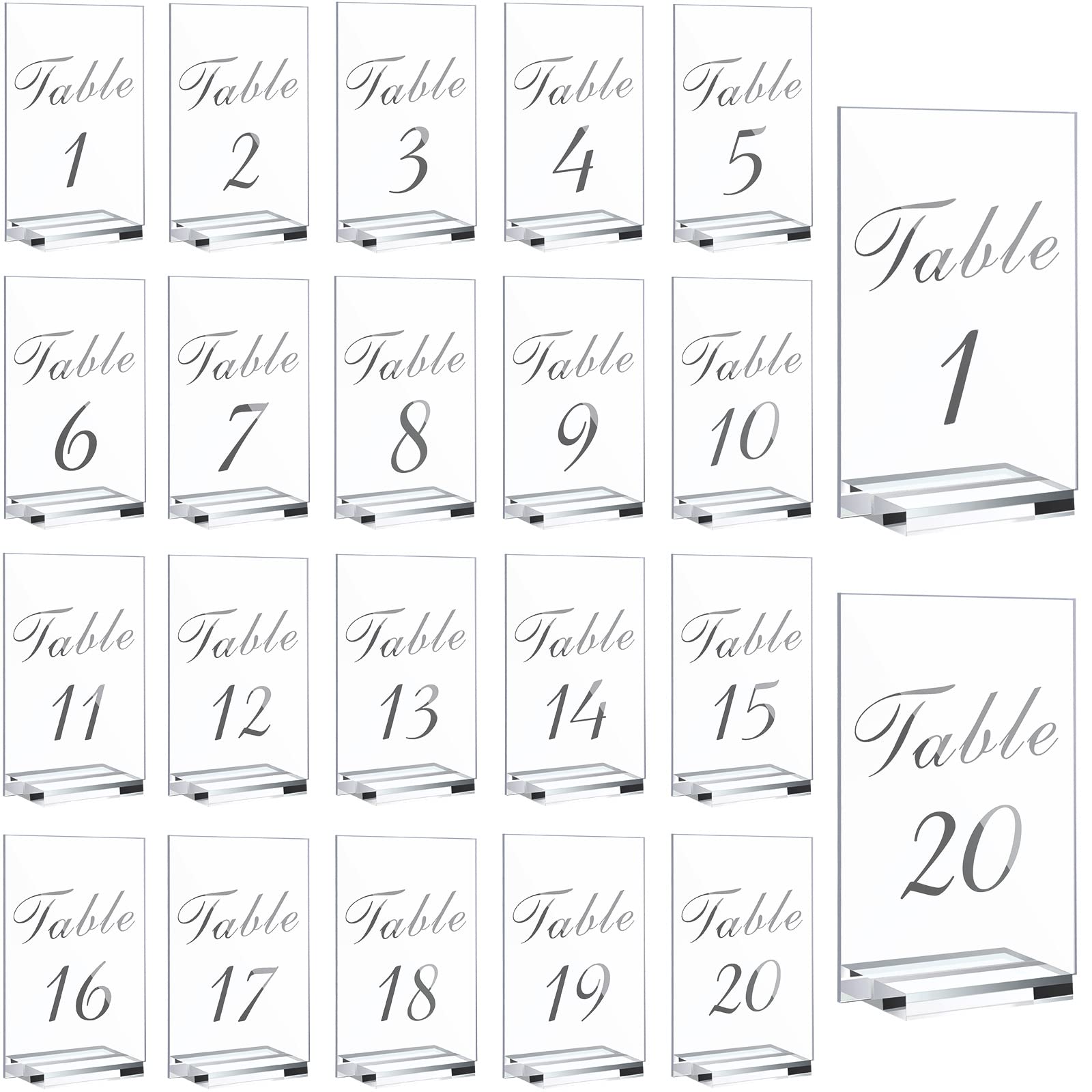 20 Pieces Wedding Table Numbers Acrylic Table Number Holder Wedding Numbers 4 X 6 Inches Clear Acrylic Table Numbers With 20 Pie