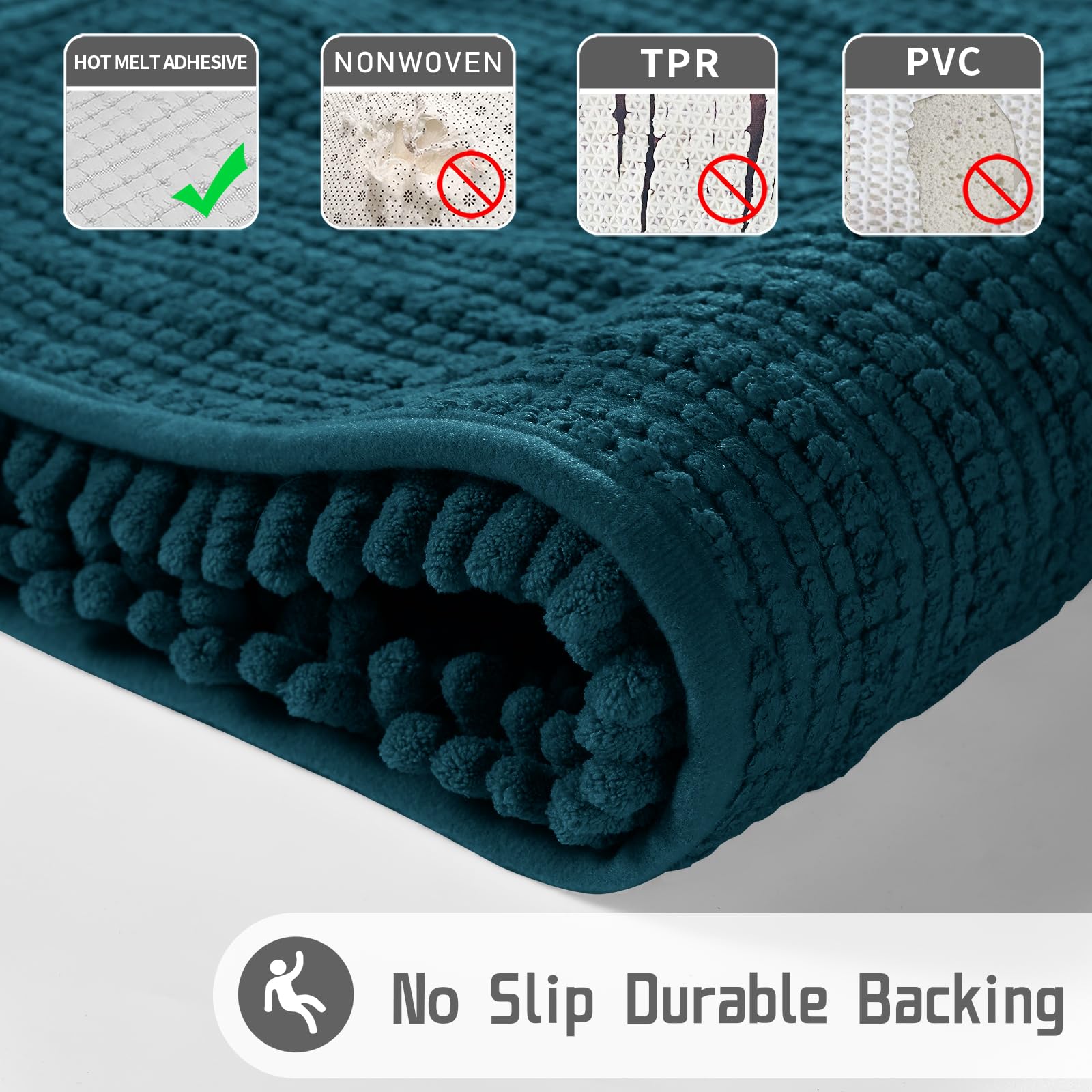 Yimobra Luxury Bathroom Rug Mat 24x17  Extra Soft & Absorbent Bath Rugs  Non-Slip Plush Shaggy Bath Carpet  Machine Wash Dry  Bath Mats for Bathroom Floor  Tub and Shower  Peacock Blue