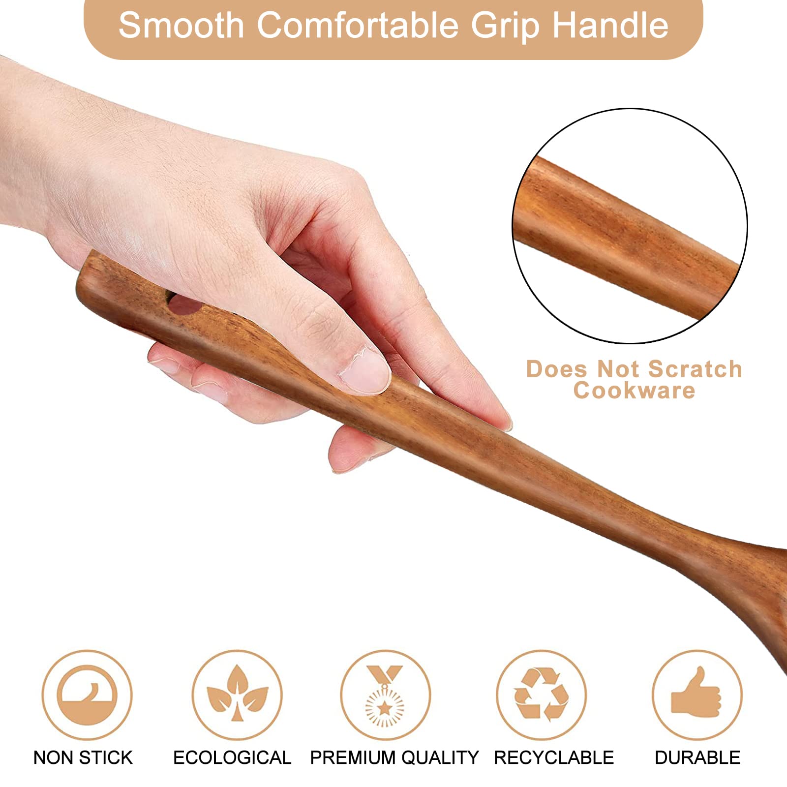 2 Pcs Acacia Wood Spatula Set Non Stick Cooking Utensils Slotted Turner Flat Wooden Kitchen Wok Spatula For Mixing Frying Fish S