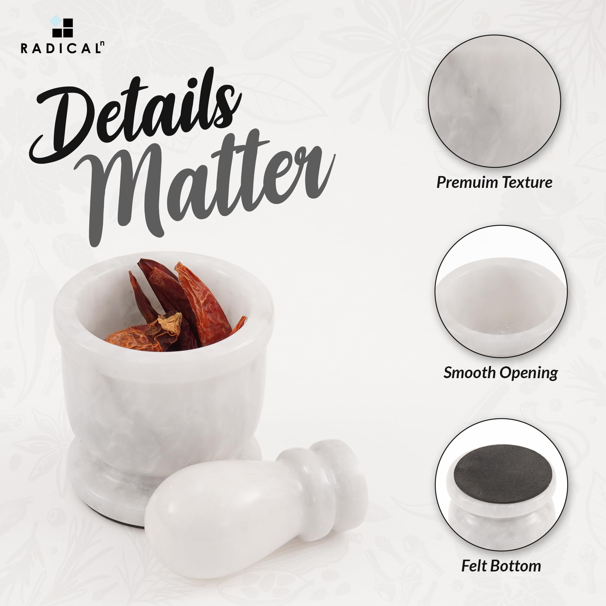Radicaln Mortar And Pestle Set - White Palm Size 2.5'' Portable Handmade Marble Mortar And Pestle | Grinder For Spices And Seeds