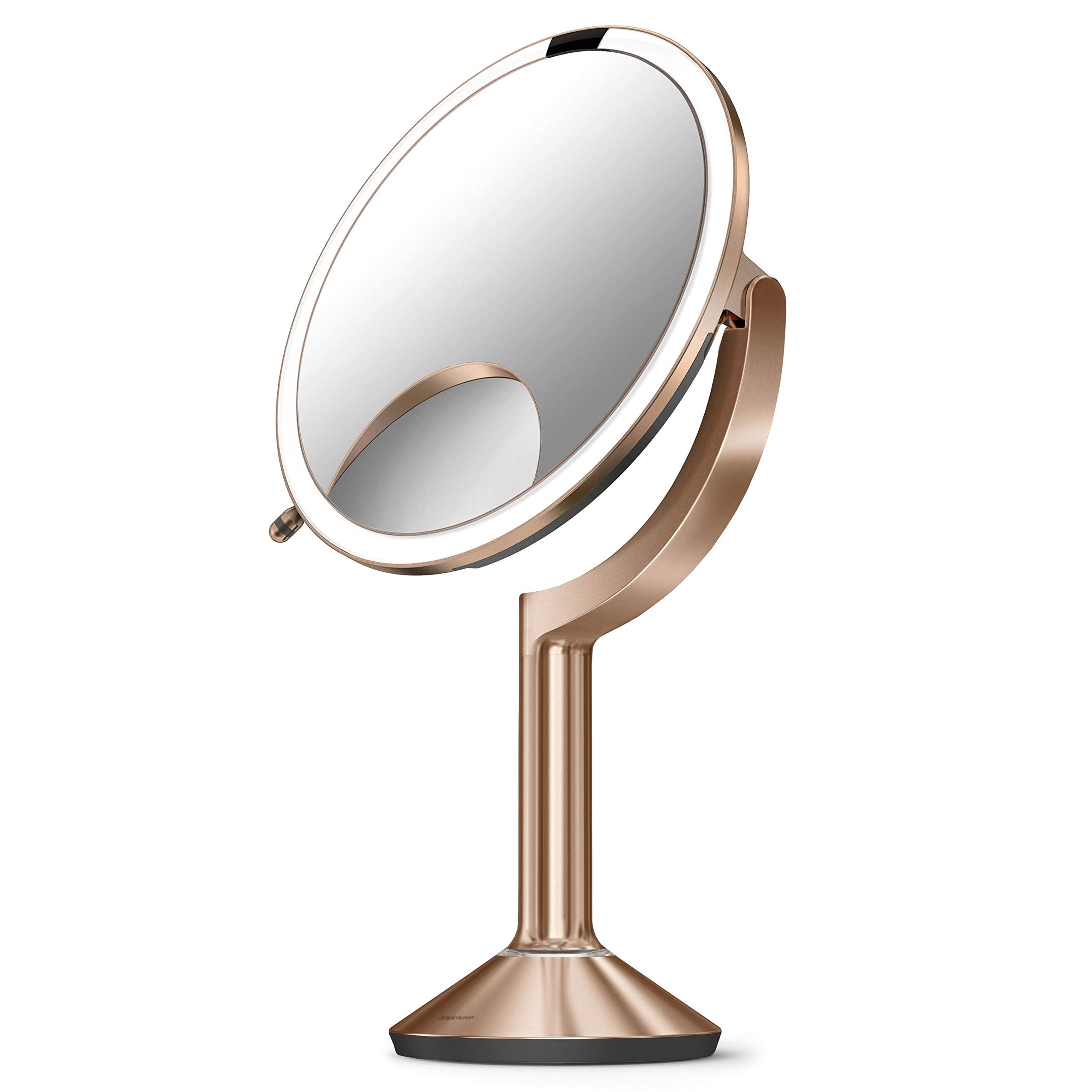 simplehuman ST3034 20cm Sensor Mirror Trio with Touch-Control Brightness, Light Up Makeup Magnifying Mirror, 10x, 5x, 1x Magnifi