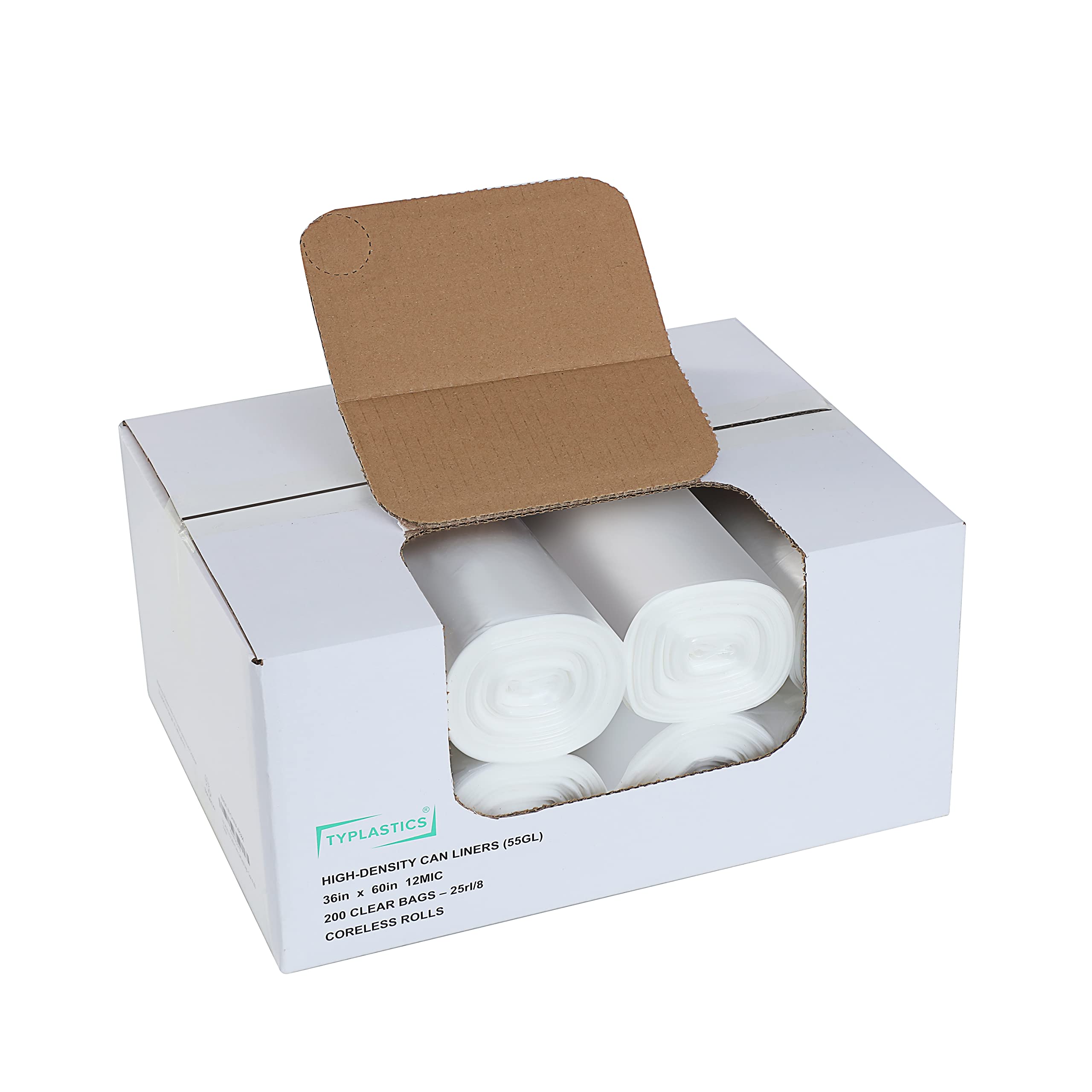 Typlastics 55 Gallon Clear Trash Can Liners - 36 X 60 - Hd Garbage Bags - Case Of 200