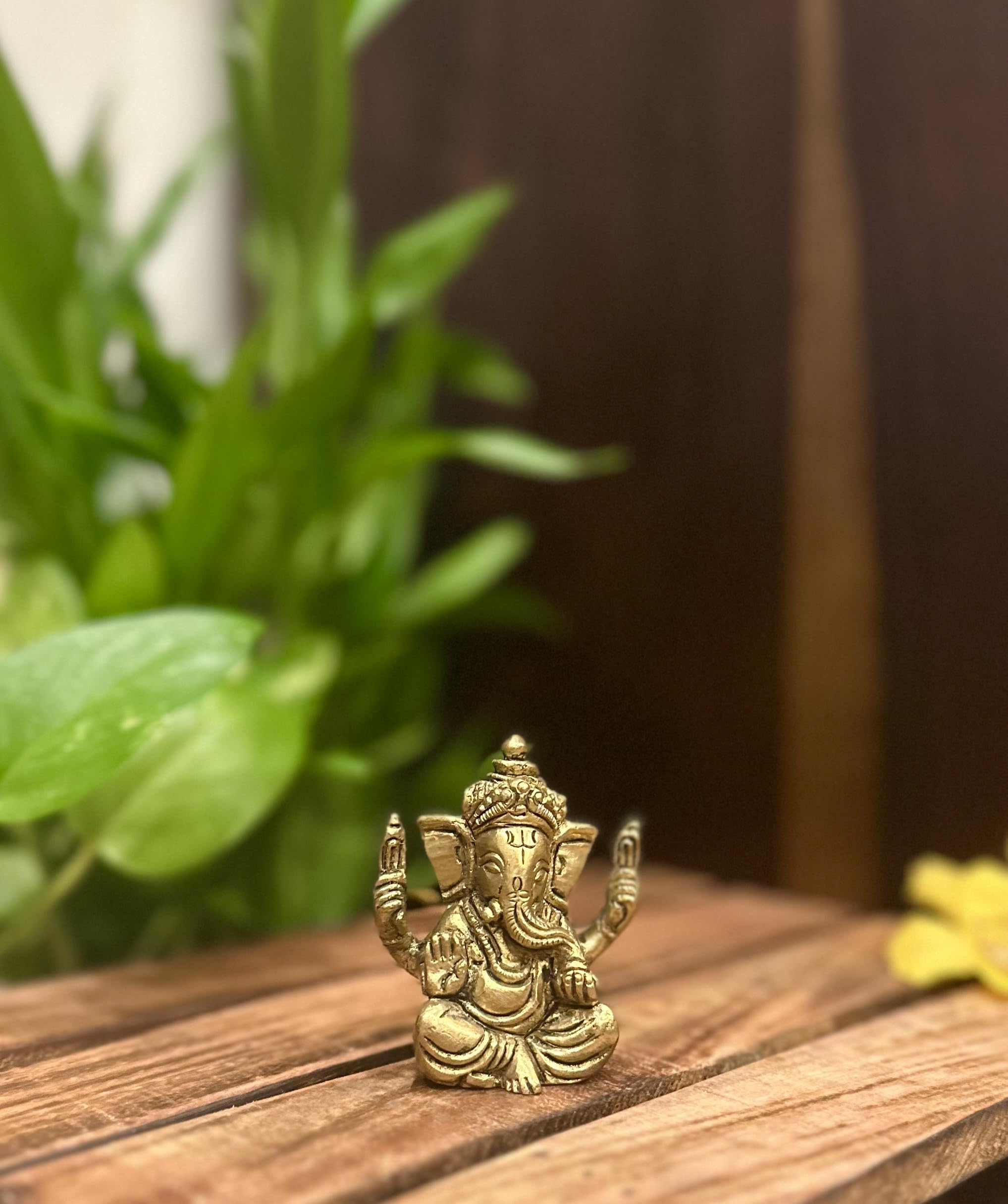 Laya-The Handicrafts Gallery Laya 100% Pure Brass Ganesha Idol | Small Sitting Ganesha Idol For Home Decor, Pooja, Gifting & Car