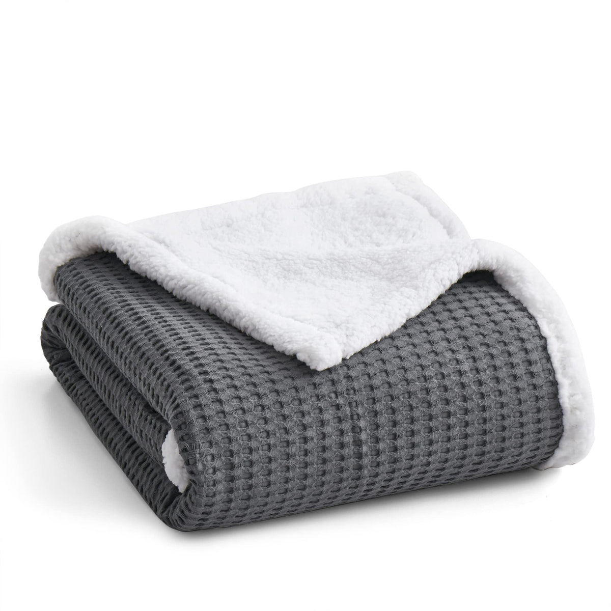 Levtex Home - Mills Waffle - Sherpa Throw - Charcoal Cotton Waffle - Quilt Size (50X60In)