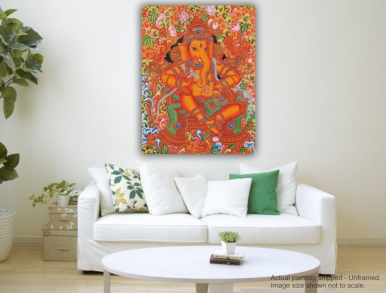PIXELARTZ Kerala Mural Sri Ganesh Canvas Painting | Traditional Art Unframed Painting for Home dcor - Multicolour (17x23 Inches,