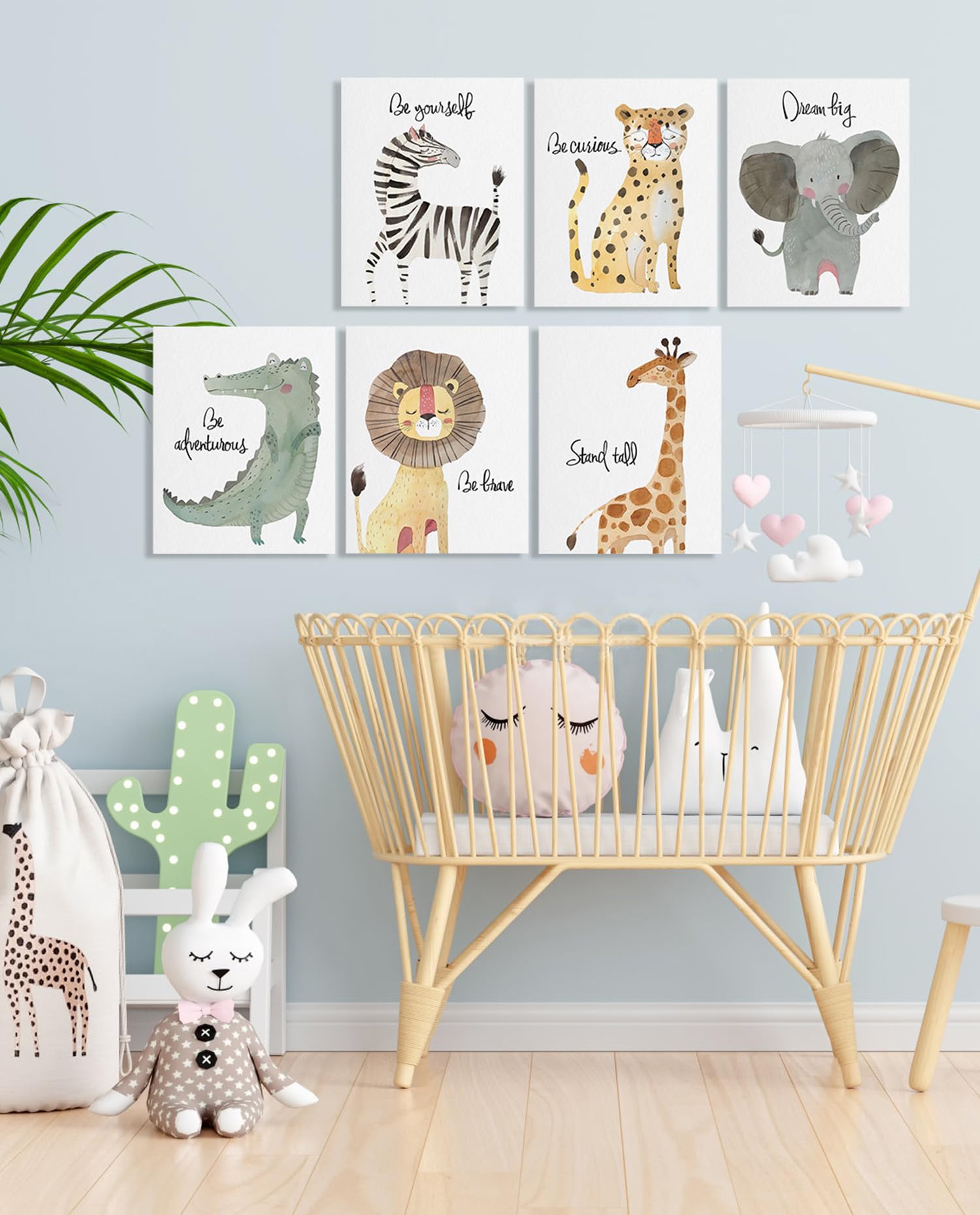 Hlj Art Safari Animal Poster Set: Inspirational Quotes Kids Wall Art, 6 Framed Polyester Panels For Nursery Decor