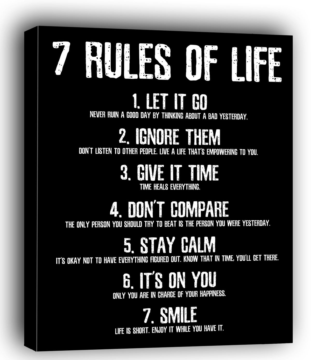 Honeykick 7 Rules Of Life Motivational Poster - 12.5 X 15 Inches Framed Canvas