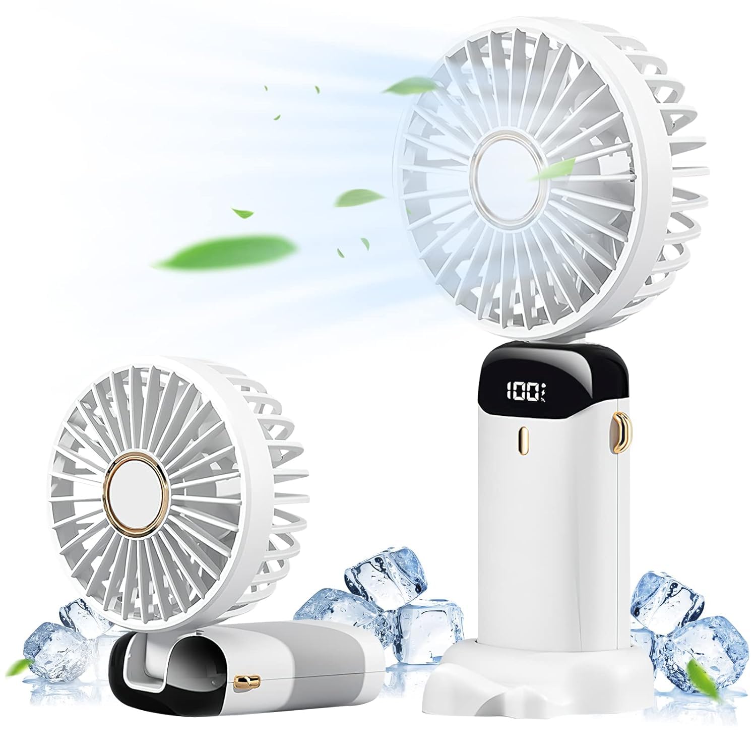 Ozoy Powerful Rechargeable Table Fan With Led Light For Home, Office Desk, High Speed, Table Fan For Kitchen (MikyHand FanWhit