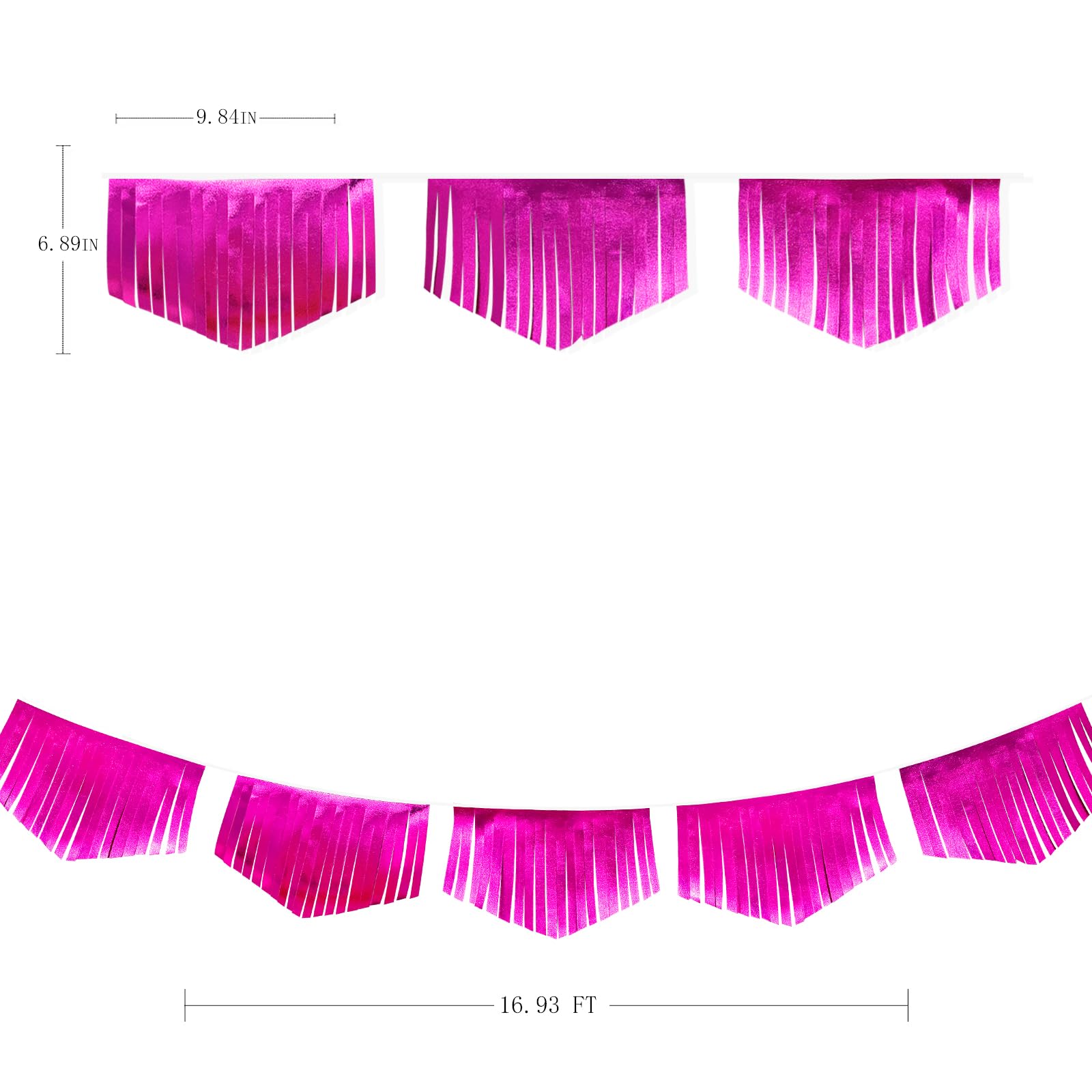 Hot Pink Tassel Banner Double Sided Metallic Fabric Pennant Bunting Flag Garland For Birthday Bachelorette Anniversary Engagemen