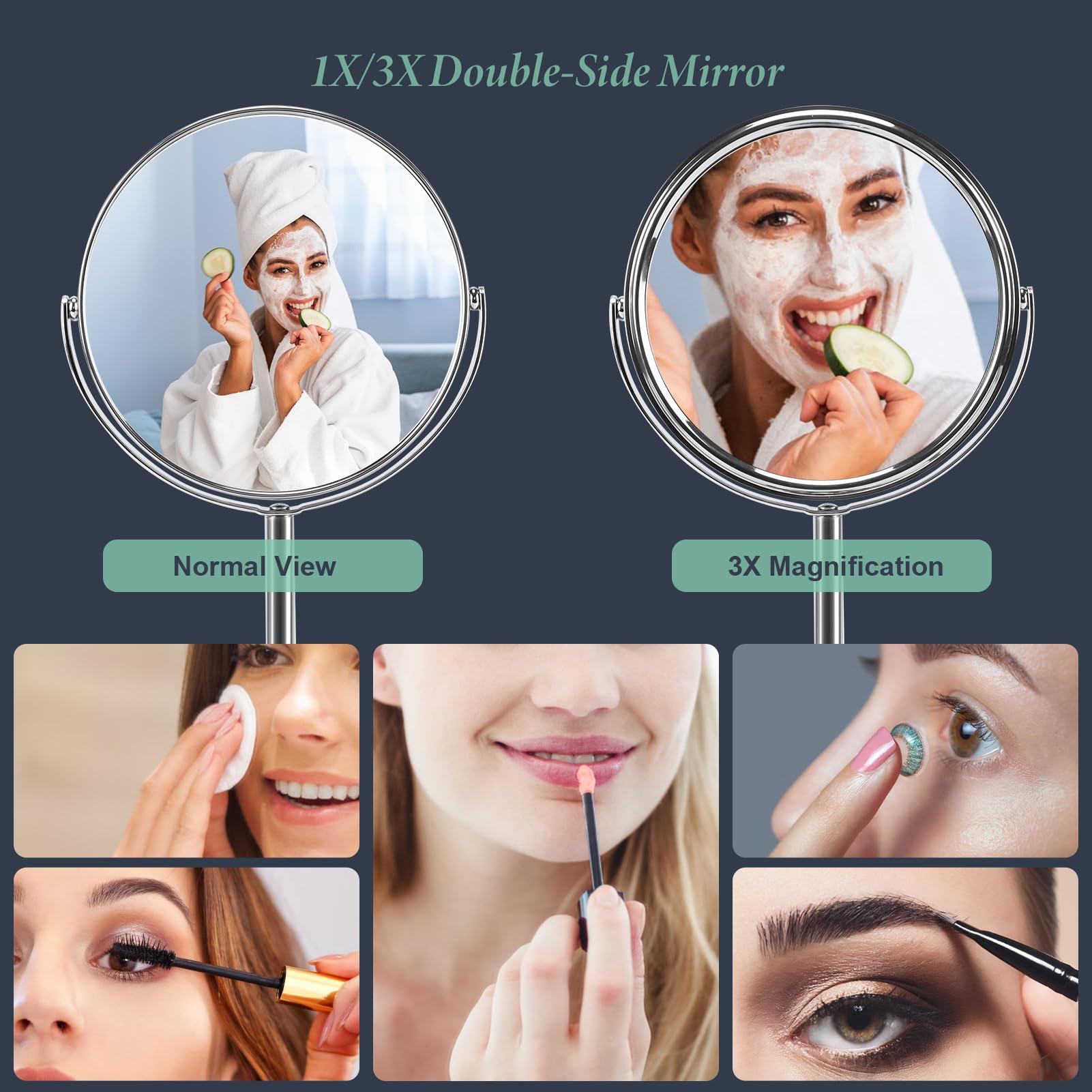 Schliersee Magnifying Makeup Mirror Set Of 2, Double Sided 7 Inch Swivel 1X/3X Magnification Standing Table Vanity Mirror For Dr