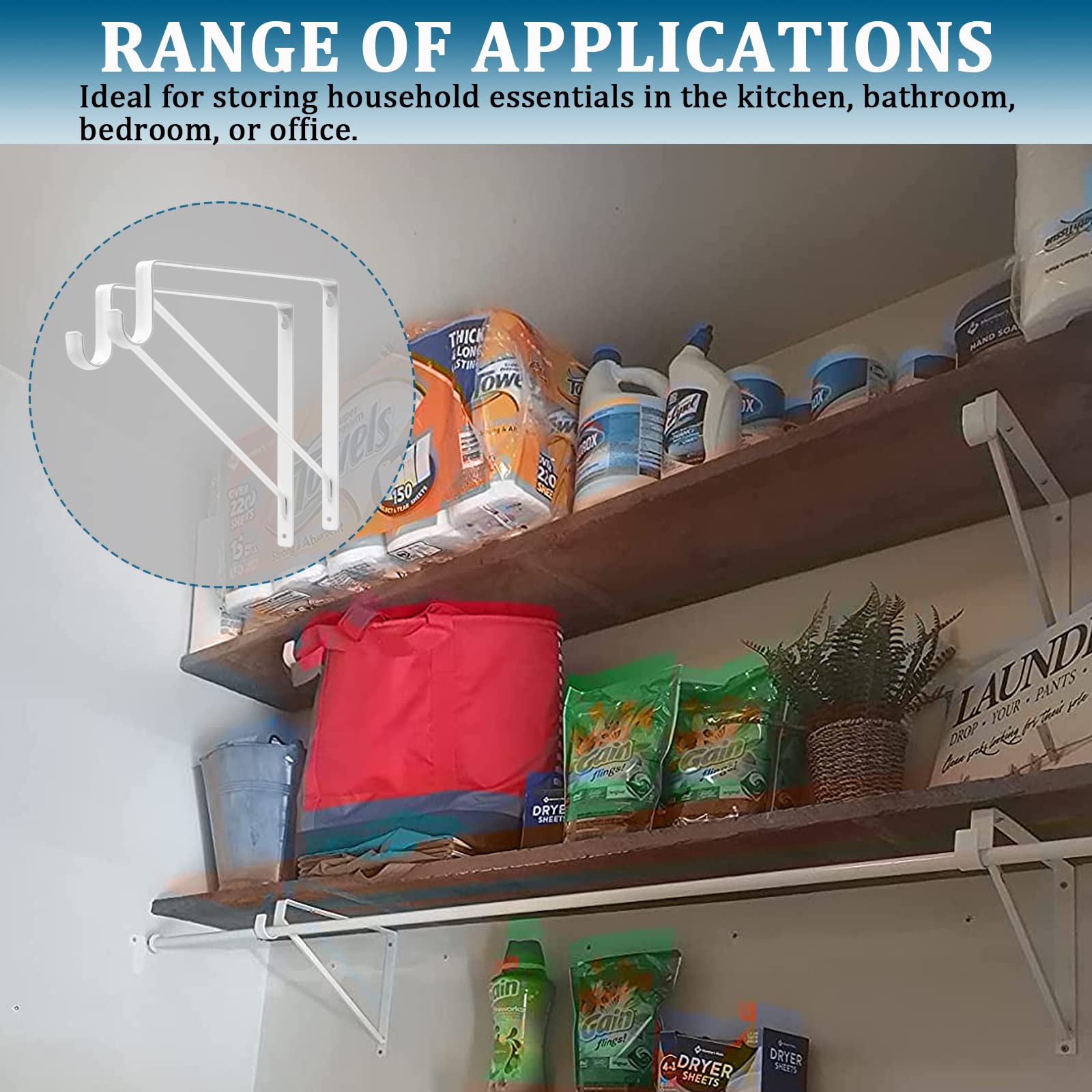 Ayaygd 4Pcs Heavy Duty White Closet Rod Brackets 11 X 11 Inch,1-3/8Inch Diameter Shelf And Rod Bracket Holder For Home And Close